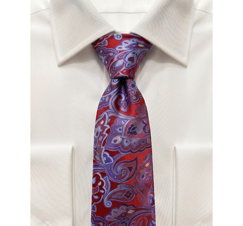 Dion Signature Red & Purple Paisley 100% Silk Necktie